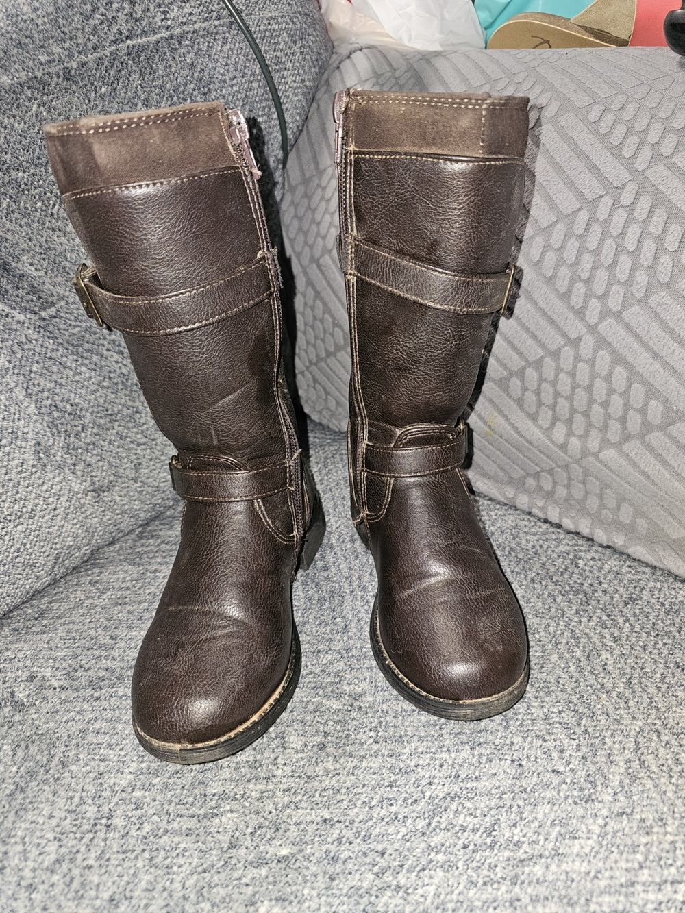 Rachel Shoes Girls' Dark Brown Knee-High Buckle Boots